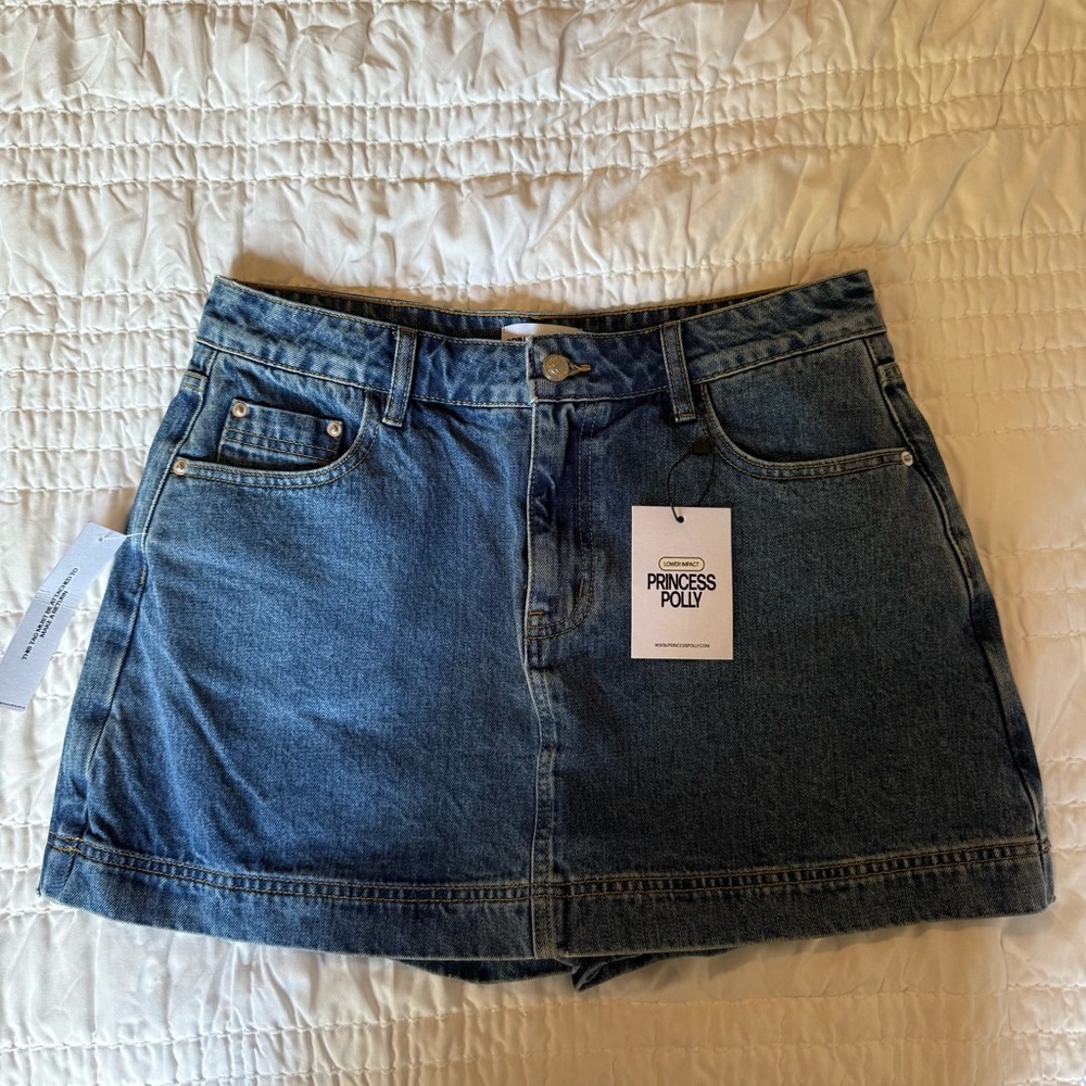 Princess Polly Gazelle Denim Skort Mid Wash